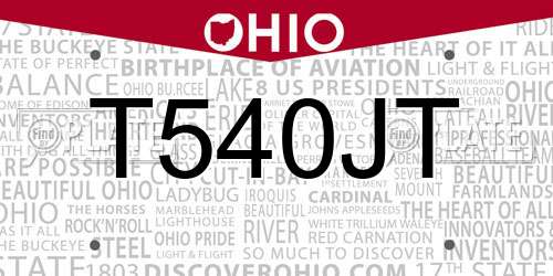 T540JT Ohio License Plate