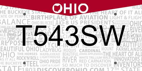 T543SW Ohio License Plate