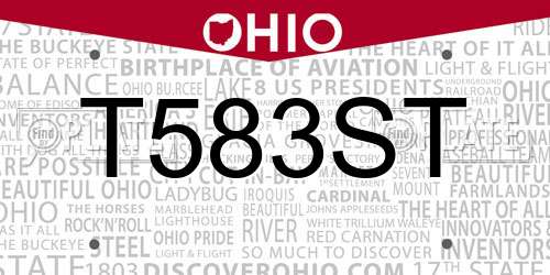 T583ST Ohio License Plate