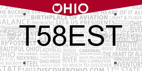 T58EST Ohio License Plate