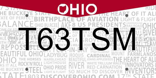 T63TSM Ohio License Plate