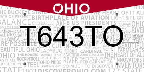 T643TO Ohio License Plate