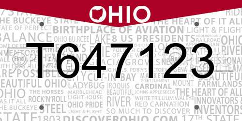 T647123 Ohio License Plate