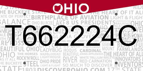 T662224C Ohio License Plate
