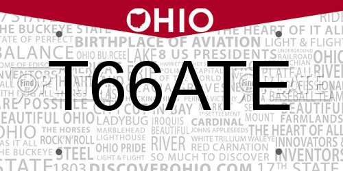 T66ATE Ohio License Plate