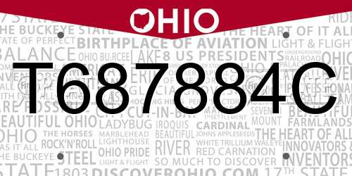 T687884C Ohio License Plate