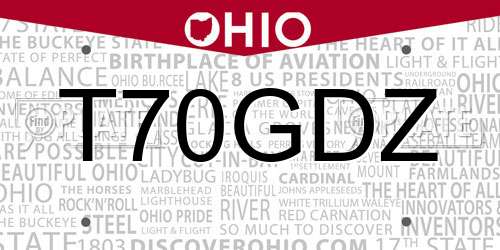T70GDZ Ohio License Plate