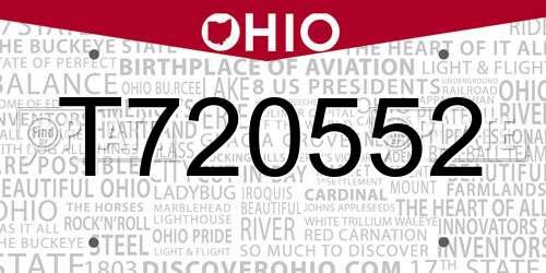 T720552 Ohio License Plate