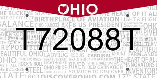T72088T Ohio License Plate