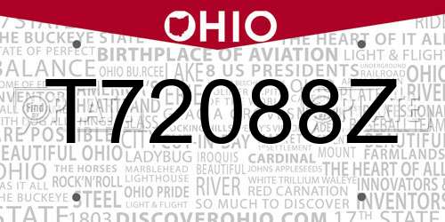T72088Z Ohio License Plate