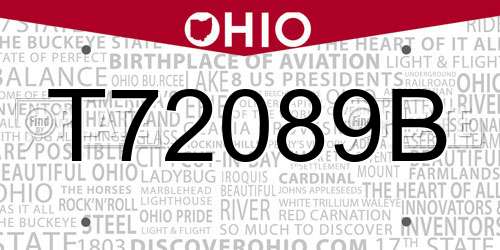 T72089B Ohio License Plate