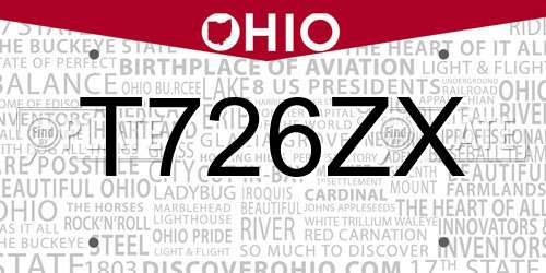 T726ZX Ohio License Plate