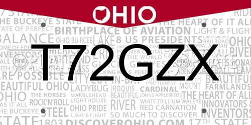 T72GZX Ohio License Plate