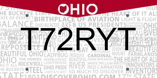 T72RYT Ohio License Plate