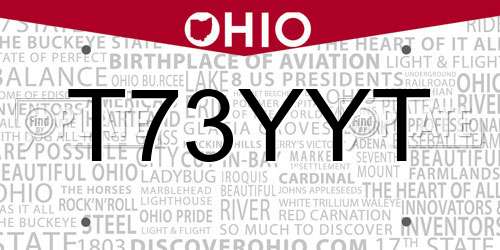 T73YYT Ohio License Plate