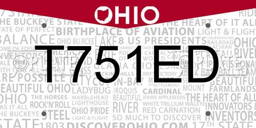 T751ED Ohio License Plate