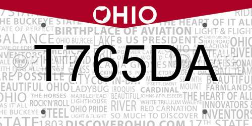 T765DA Ohio License Plate