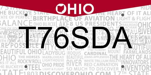 T76SDA Ohio License Plate
