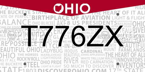 T776ZX Ohio License Plate