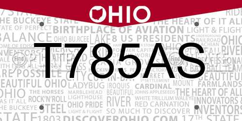 T785AS Ohio License Plate