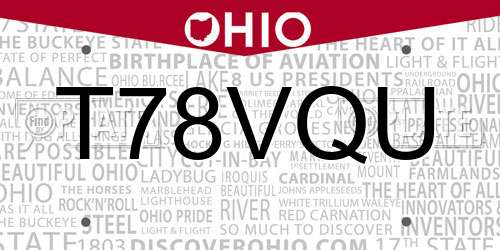 T78VQU Ohio License Plate