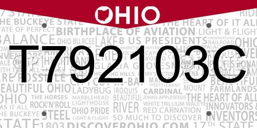 T792103C Ohio License Plate