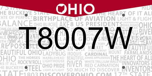 T8007W Ohio License Plate