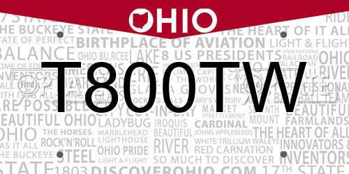 T800TW Ohio License Plate