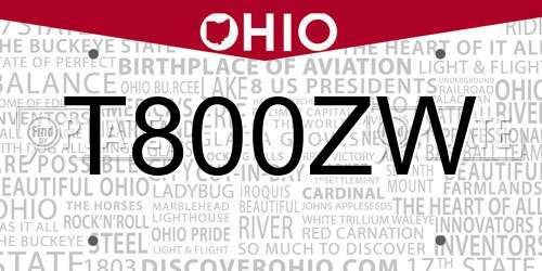 T800ZW Ohio License Plate