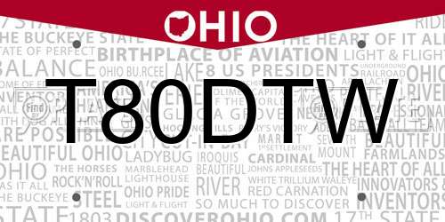 T80DTW Ohio License Plate