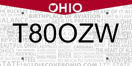 T80OZW Ohio License Plate