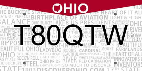 T80QTW Ohio License Plate