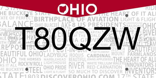 T80QZW Ohio License Plate