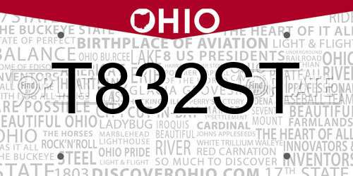 T832ST Ohio License Plate