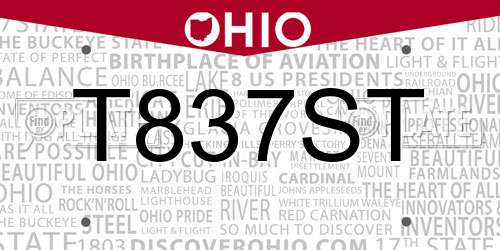 T837ST Ohio License Plate