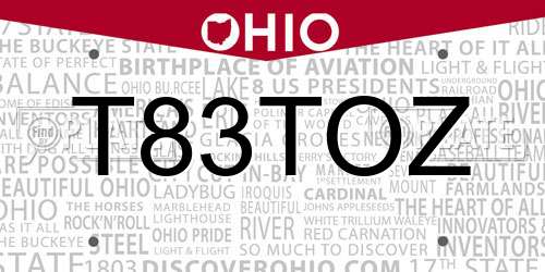 T83TOZ Ohio License Plate