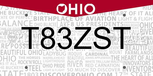 T83ZST Ohio License Plate