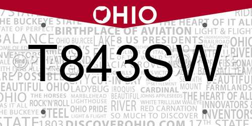 T843SW Ohio License Plate