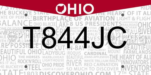 T844JC Ohio License Plate