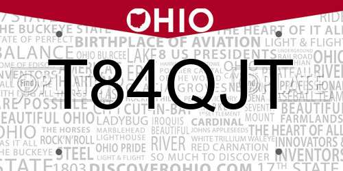 T84QJT Ohio License Plate