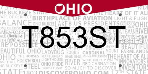 T853ST Ohio License Plate