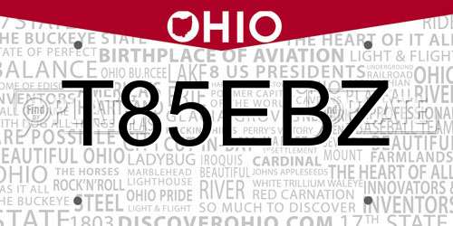 T85EBZ Ohio License Plate