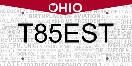 T85EST Ohio License Plate