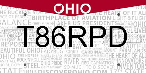 T86RPD Ohio License Plate