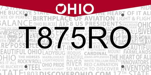 T875RO Ohio License Plate