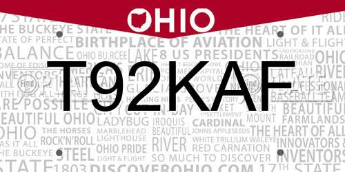 T92KAF Ohio License Plate