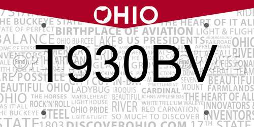 T930BV Ohio License Plate