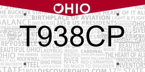 T938CP Ohio License Plate