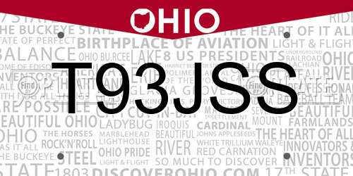 T93JSS Ohio License Plate