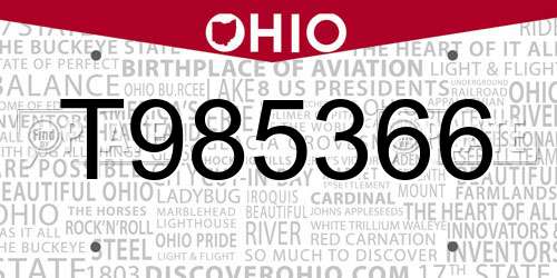 T985366 Ohio License Plate